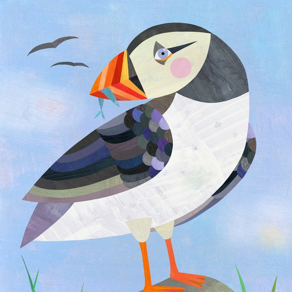 Puffin Art Print | Giclee Bird Print, Winter Illustration, Arctic Decor