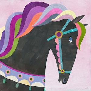 Black Carousel Horse | Giclee Art Print for Girl&#39;s Room, Nursery, or Playroom