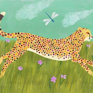 Cheetah Run | Giclee Print, Safari Themed Art for Kids Room or Nursery