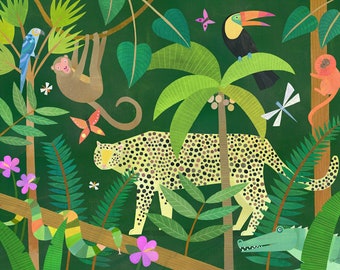 Leopard in the Jungle | Nursery Art Print, Jungle Animal Art, Kids Room Decor