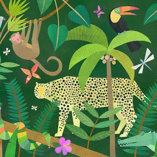 Leopard in the Jungle Nursery Art Print Jungle Animal Art Etsy