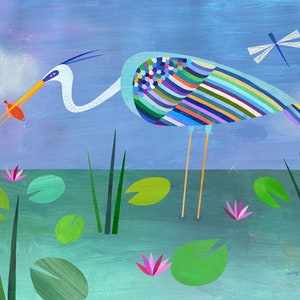 Blue Heron | Florida Everglades giclee art print for beach house, kid's room or baby's nursery