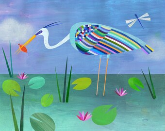 Blue Heron | Florida Everglades giclee art print for beach house, kid's room or baby's nursery