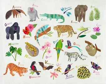 Jungle Animals Alphabet Art Print: Educational Nursery Decor