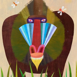 Mandrill | Animal Art Print, Safari Themed Illustration for Kids Room or Nursery
