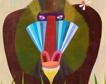 Mandrill | Animal Art Print, Safari Themed Illustration for Kids Room or Nursery