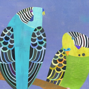 Parakeet Pair Bird art print for kids or adults. Available in a variety of easy to frame sizes. image 3