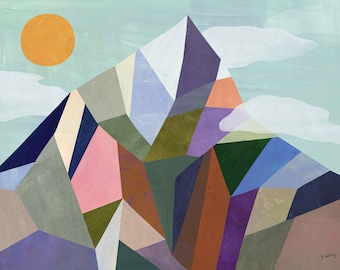 Plum Mountain | Geometric Landscape, Giclee Art Print on Paper