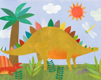 Stegosaurus and Friends | Dinosaur Art Print for Boy's Room, Girl's Room or Nursery