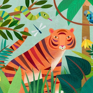 Bengal Tiger & Friends | Jungle Animal Art Print for Children's Room or Nursery