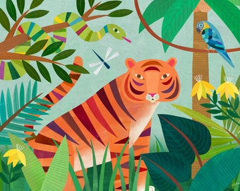 Bengal Tiger & Friends | Jungle Animal Art Print for Children's Room or Nursery