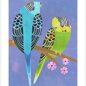 Parakeet Pair Bird art print for kids or adults. Available in a variety of easy to frame sizes. image 2