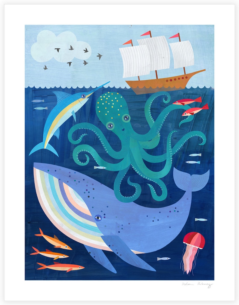 Deep Sea Adventure Giclee Art Print for Nautical Themed Kid's Room, Nursery, or Beach House image 2