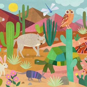 Desert Animal Friends | Paper Art Print for Child&#39;s Room or Nursery, Southwest Decor