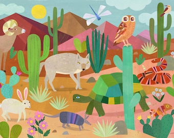 Desert Animal Friends | Paper Art Print for Child's Room or Nursery, Southwest Decor