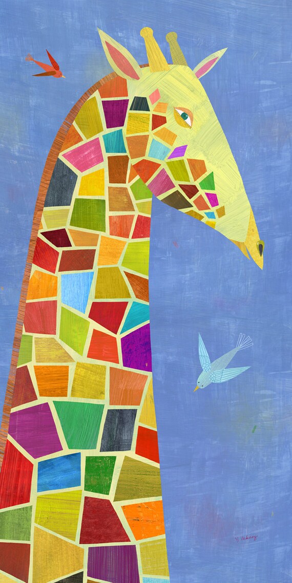 Colorful Giraffe Canvas Art Print Ready to Hang Etsy