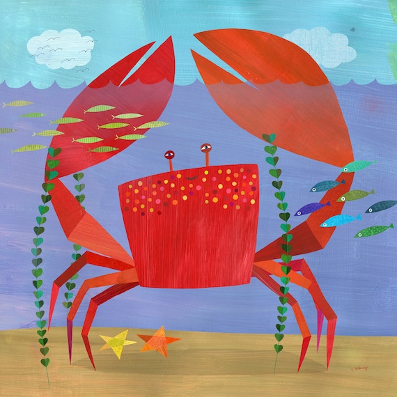 Krabbel Krabbe Kunstdruck Ocean Illustration Serie Perfekt Etsy