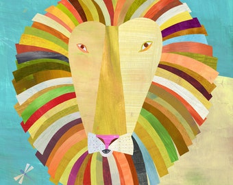 Colorful Lion | Giclee Art Print, Safari Theme for Kid's Room or Nursery, Baby Shower Gift