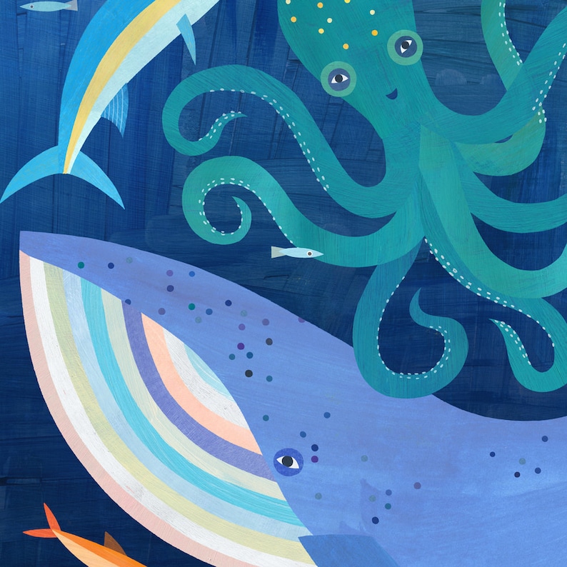 Deep Sea Adventure Giclee Art Print for Nautical Themed Kid's Room, Nursery, or Beach House image 3
