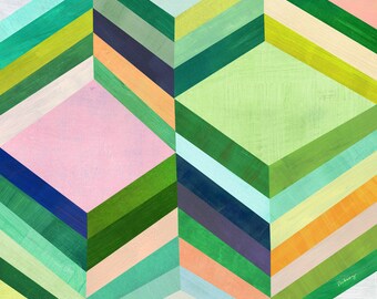 Emerald Stack | Modern abstract print, geometric art, green wall decor.