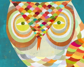 All Seeing Owl | Giclee Art Print, Children's Illustration, Woodland Themed Nursery or Kid's Room Decor