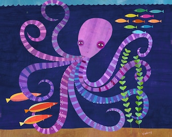 Eight Twisted Tentacles | Octopus Art Print, Ocean Illustration Series for Kids