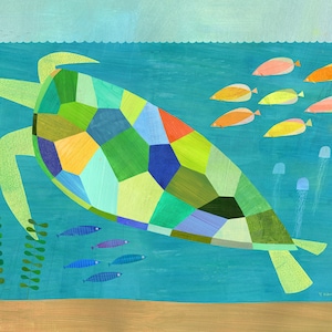 Sea Turtle Swim | Giclee Art Print for Beach House, Ocean Themed Room or Nursery