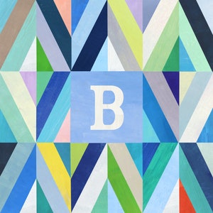 Blue Initial Geometric Art | Personalized Abstract Print for Kids Room or Nursery