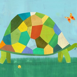 Grazing Tortoise | Giclee Art Print, Children's Animal Illustration for Nursery, Kids Room, Boys Room