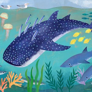 Whale Shark | Giclee Art Print for Ocean Themed Nursery, Bedroom, or Beach House