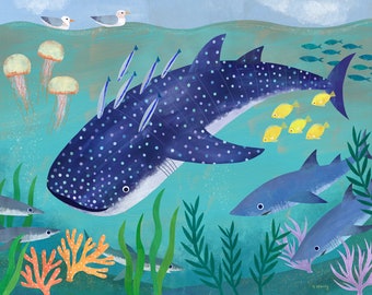 Whale Shark | Giclee Art Print for Ocean Themed Nursery, Bedroom, or Beach House