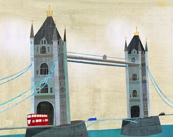 London's Tower Bridge | Giclee Art Print, British Architecture Illustration