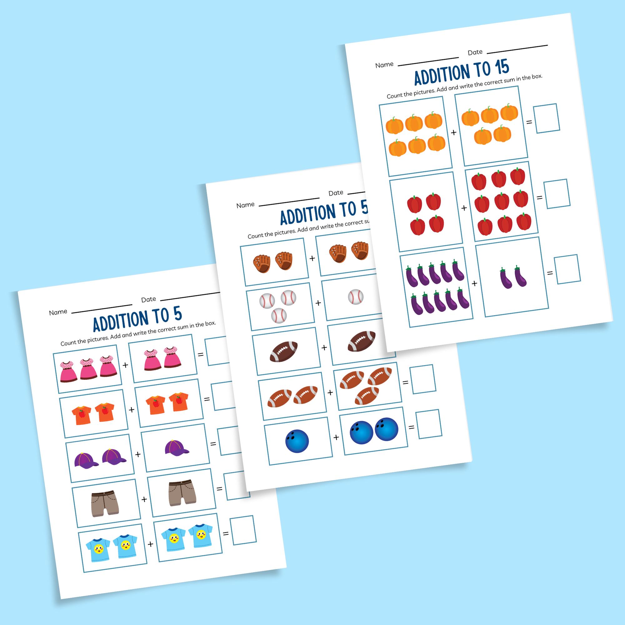 Preschool Addition Worksheets , Kindergarten Math Practice , Printable ...