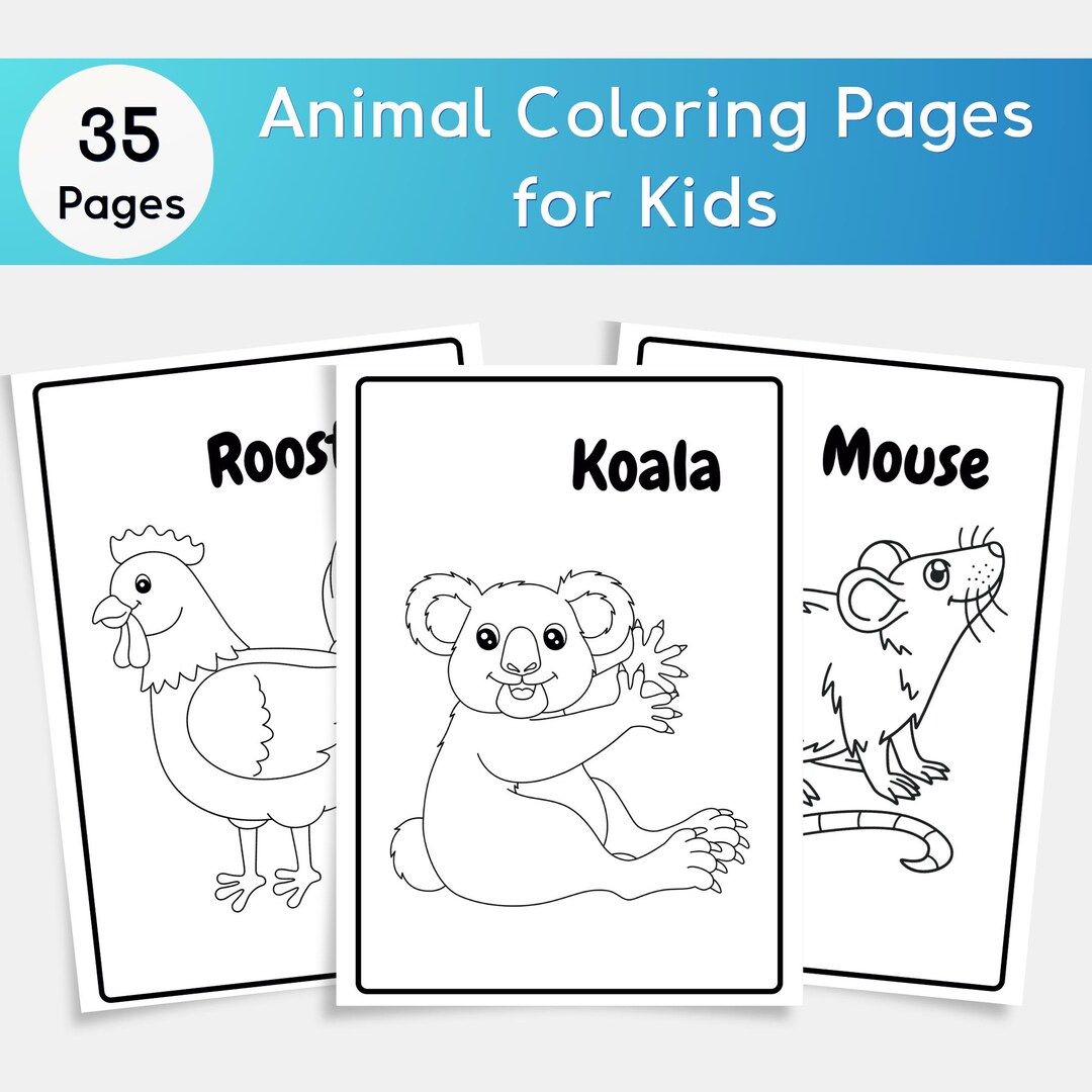 Animal Coloring Pages for Kids , Printable Cute Animals Coloring Book
