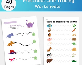 Preschool Line Tracing Worksheets | Dinosaur, Car Fine Motor Activity (Digital Download)