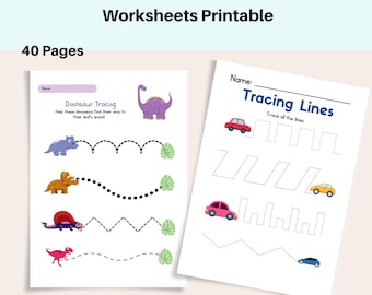 Preschool Line Tracing Worksheets | Dinosaur, Car Fine Motor Activity (Digital Download)
