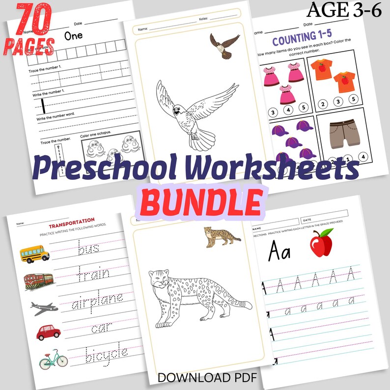 Preschool Worksheets Bundle | Printable Learning Activities for Kids ...