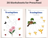 Preschool Line Tracing Worksheets Printable PDF, Handwriting Practice Sheets Ages 2–5, Fine Motor Skills, homeschool curriculum