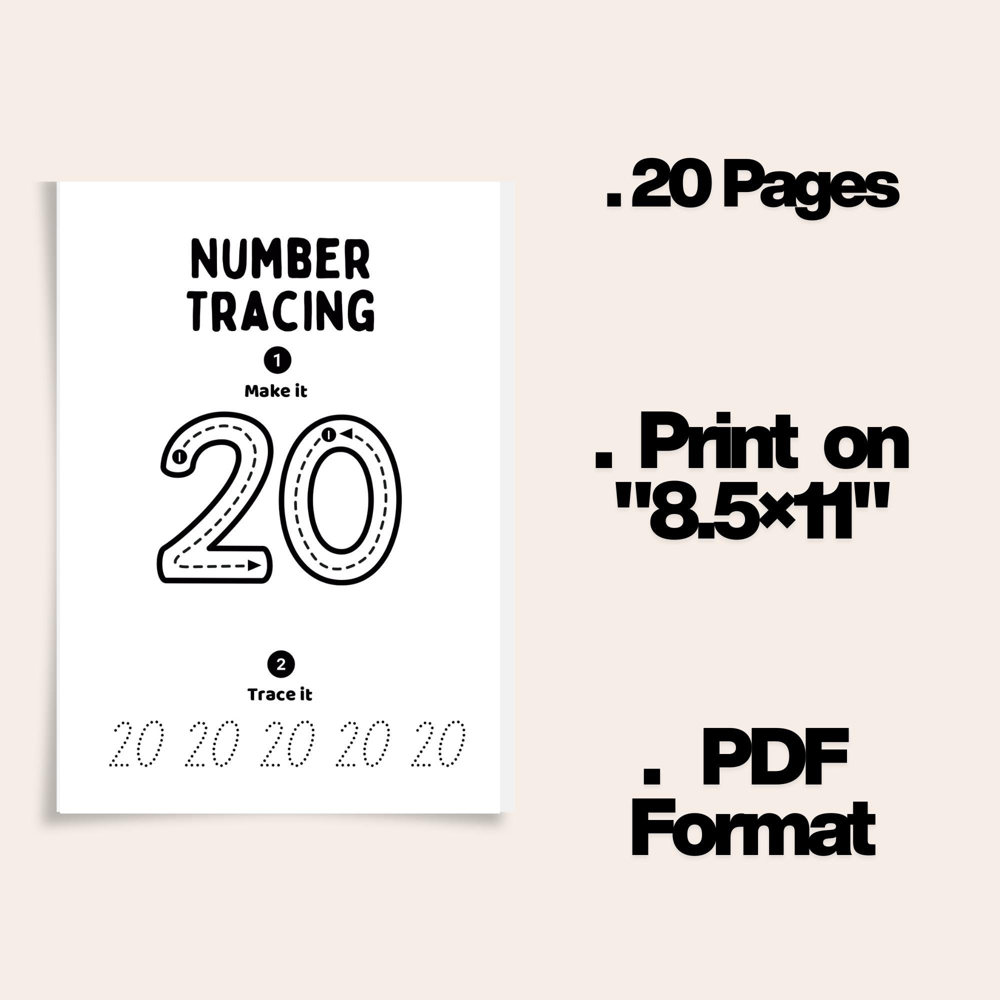 Number Tracing 1–20 Printable Workbook for Kids | Preschool Learning ...