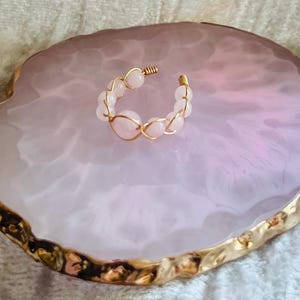 Rose quartz silver/gold resizeable ring