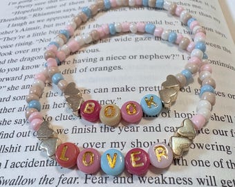 Pastel Book Lover Bracelet Set – 2 Stackable Friendship Bracelets for Readers - Literary Gifts, Bookish Jewelry, Romantasy, Book Club