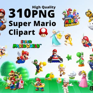 Lot de 300 PNG Mario Bros - Clipart Super Mario, autocollants numériques, graphiques imprimables, fond transparent, téléchargement immédiat