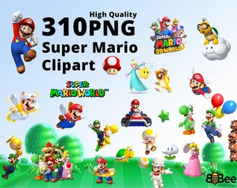 Pakiet 300 Mario Bros PNG – Super Mario Clipart, Naklejki cyfrowe, Grafiki do druku, Przezroczyste tło, Natychmiastowe pobieranie