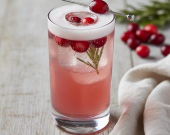 Rosmarin Cranberry Gin Fizz Rezept, Festlicher Feiertags Cocktail PDF zum ausdrucken