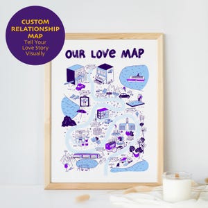 Carte personnalisée des relations | Cadeau personnalisé pour couple | histoire d'amour illustrée | Cadeau d'anniversaire ou de mariage | Carte de nous