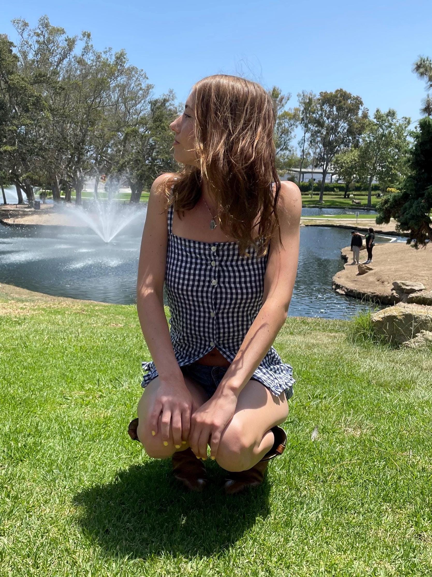 gingham reworked/upcycled tank top