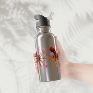 Artistic Octopus Stainless Steel Water Bottle, 20 oz, Eco-Friendly, Travel Hydration, Unique Gift, Nature Lover&#39;s Stylish Drinkware