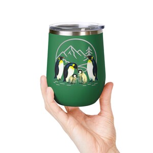 Penguin Family Wine Tumbler, 12oz - Wildlife Gift, Outdoor Adventure Cup, Insulated Drinkware, Cute Animal Lover Present