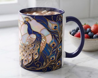 Stained-Glass Peacock Art Style Mug | Accent Coffee Mug