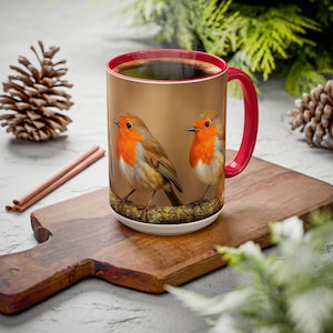 Colorful Robins Mug: Cheerful Coffee Cup for Bird Lovers